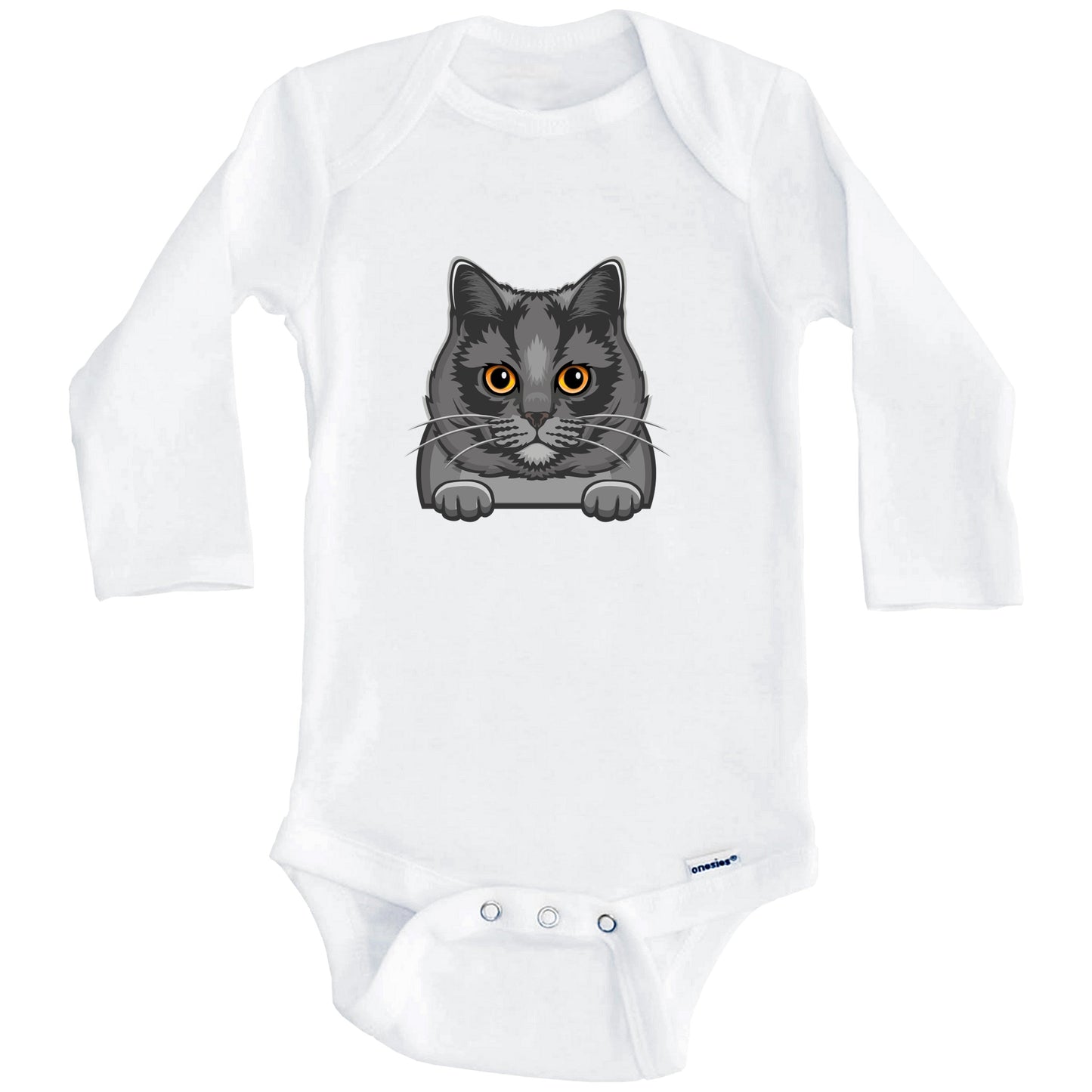 British Shorthair Cat Popping Up Fun British Shorthair Kitten Baby Bodysuit (Long Sleeves)