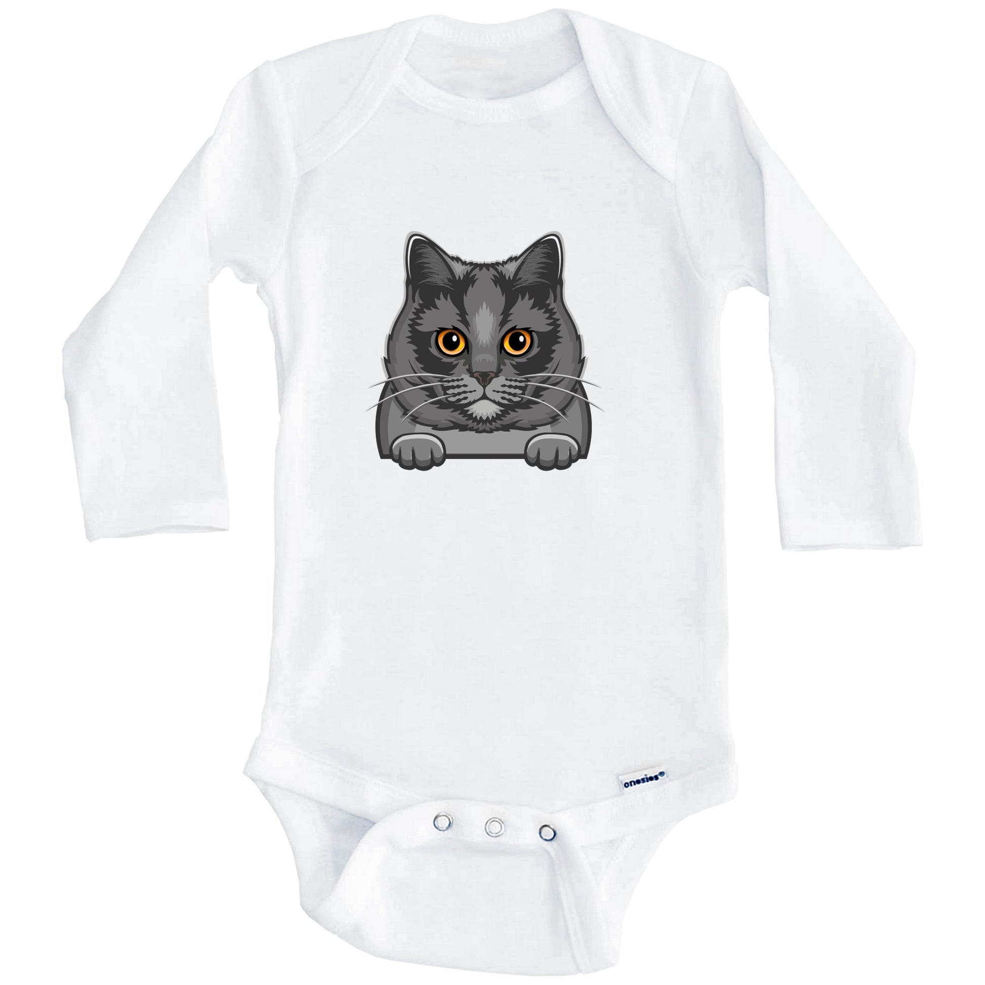 British Shorthair Cat Popping Up Fun British Shorthair Kitten Baby Bodysuit (Long Sleeves)