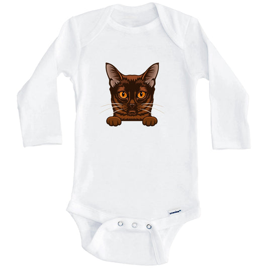 Burmese Cat Popping Up Fun Burma Kitten Baby Bodysuit (Long Sleeves)