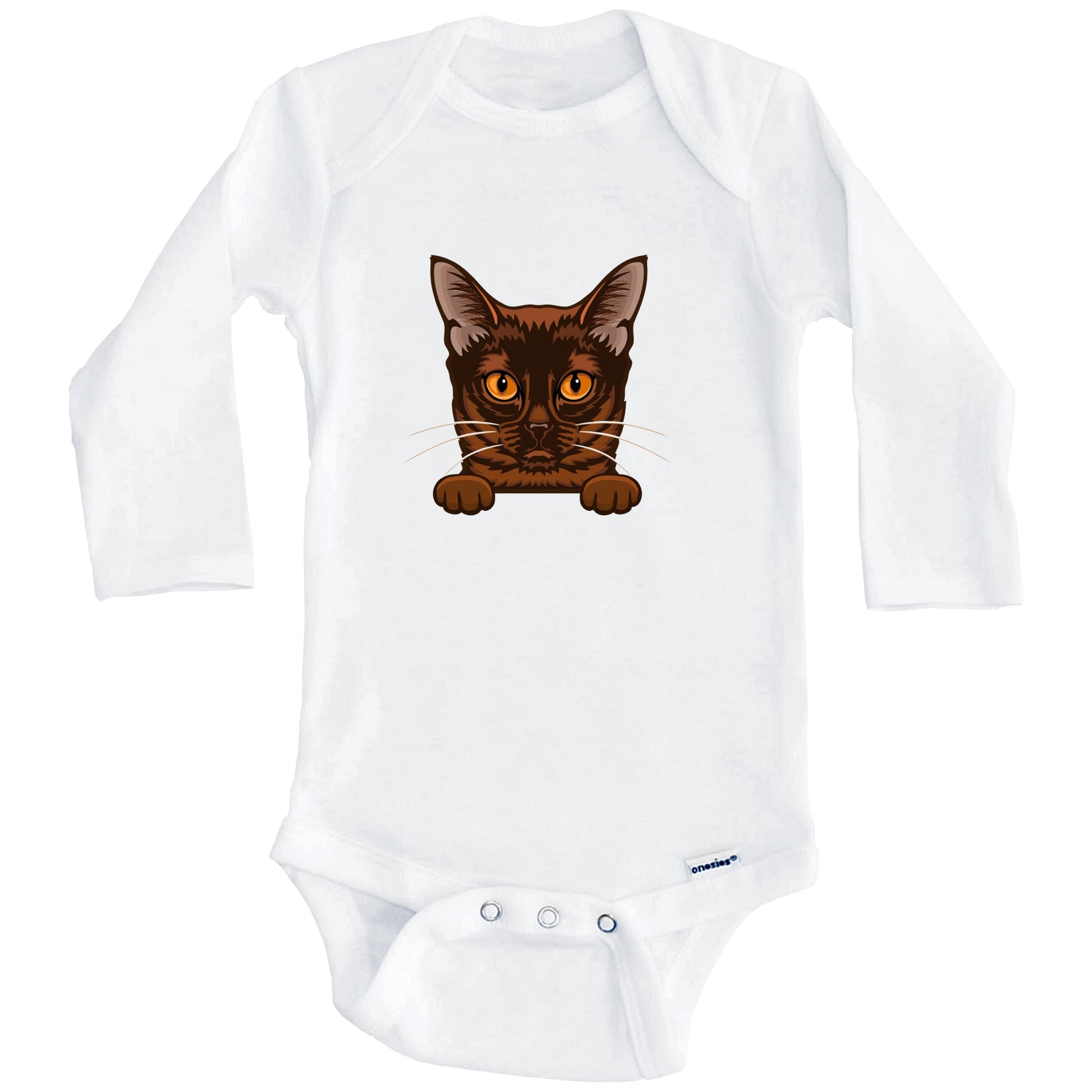 Burmese Cat Popping Up Fun Burma Kitten Baby Bodysuit (Long Sleeves)