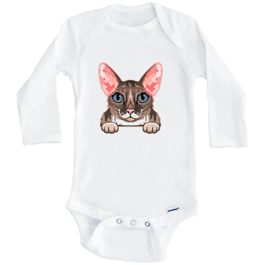 Cornish Rex Cat Popping Up Fun Cornish Rex Kitten Baby Bodysuit (Long Sleeves)