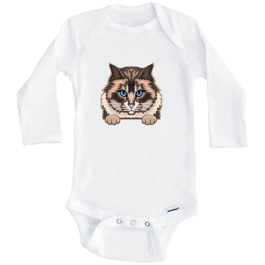 Burma Cat Popping Up Fun Burmese Kitten Baby Bodysuit (Long Sleeves)