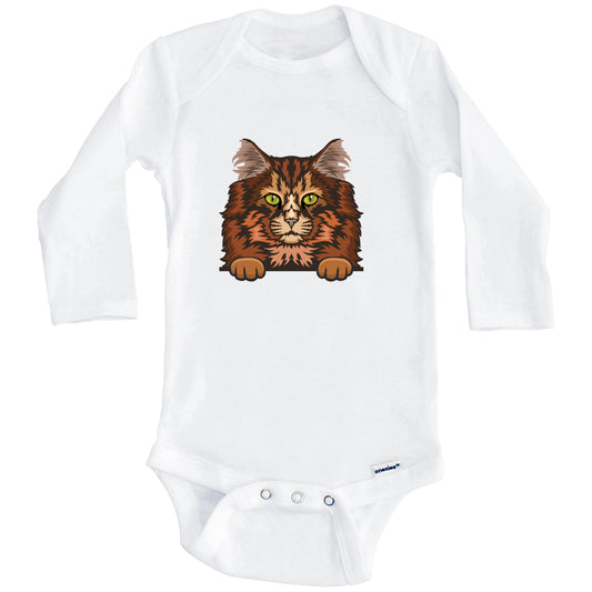 Norwegian Forest Cat Popping Up Fun Norwegian Forest Kitten Baby Bodysuit (Long Sleeves)