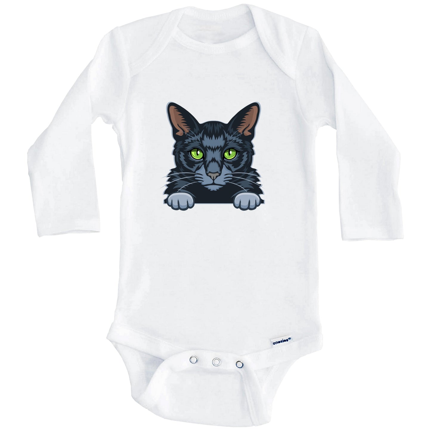 Russian Blue Cat Popping Up Fun Russian Blue Kitten Baby Bodysuit (Long Sleeves)