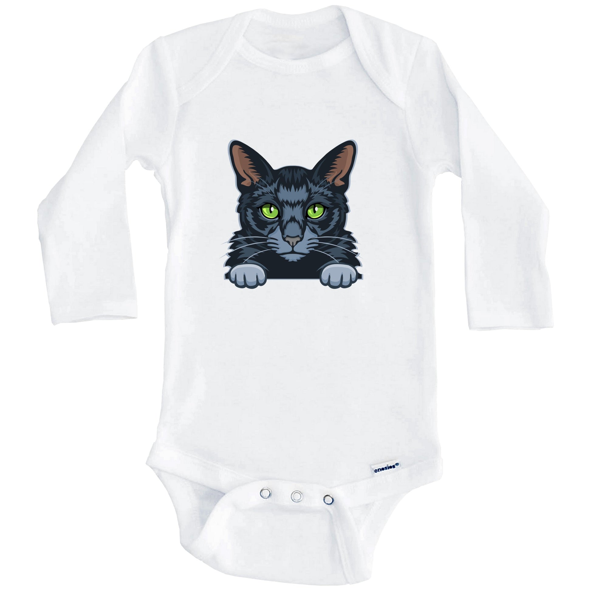Russian Blue Cat Popping Up Fun Russian Blue Kitten Baby Bodysuit (Long Sleeves)