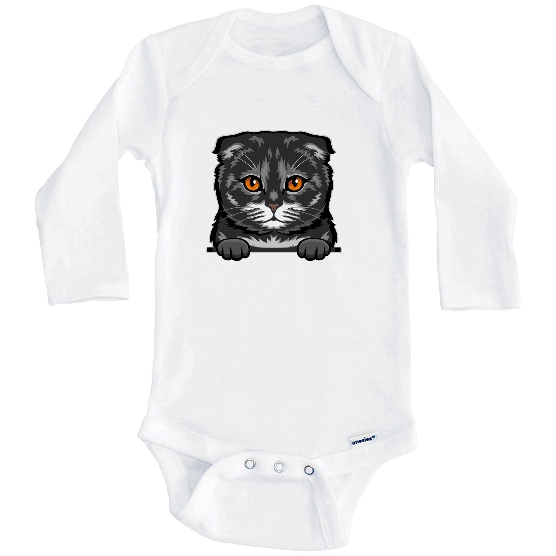 Scottish Fold Cat Popping Up Fun Scottish Fold Kitten Baby Bodysuit (Long Sleeves)