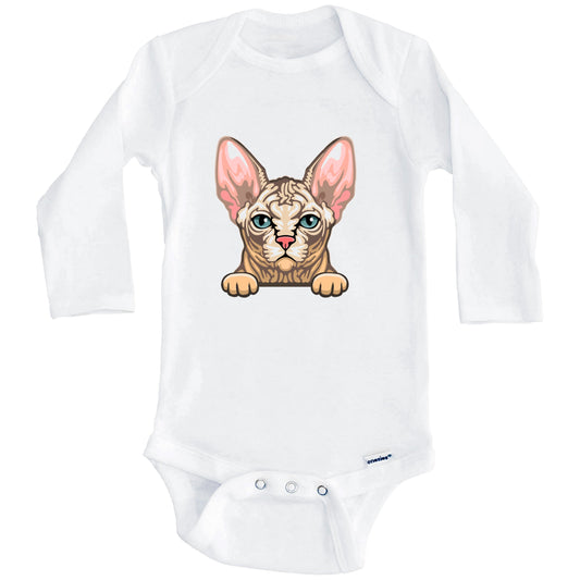 Sphynx Cat Popping Up Fun Sphynx Kitten Baby Bodysuit (Long Sleeves)