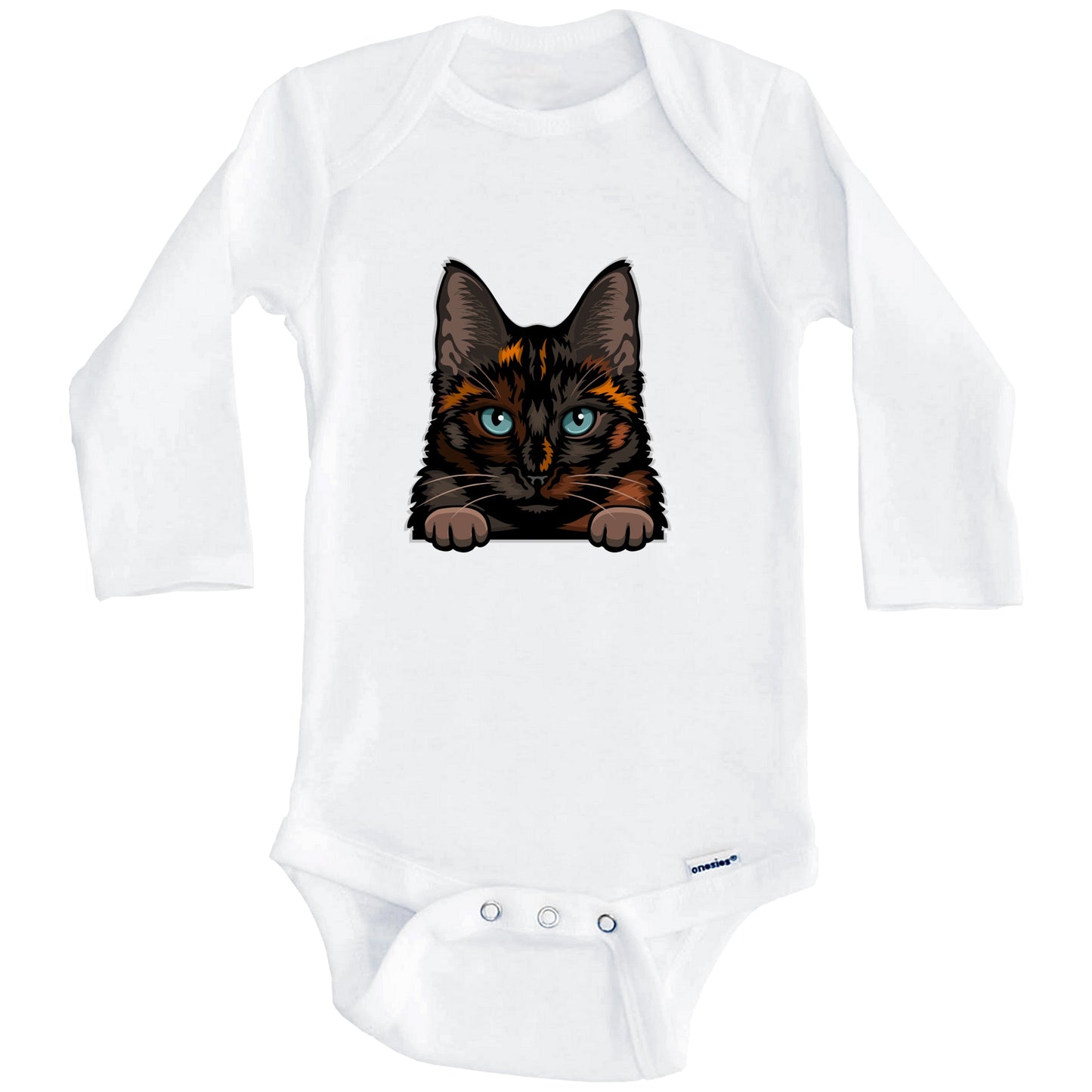 Tortoiseshell Cat Popping Up Fun Tortie Kitten Baby Bodysuit (Long Sleeves)