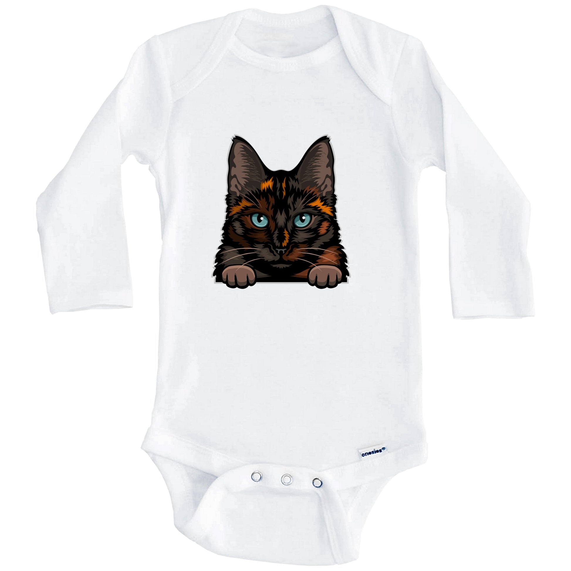 Tortoiseshell Cat Popping Up Fun Tortie Kitten Baby Bodysuit (Long Sleeves)