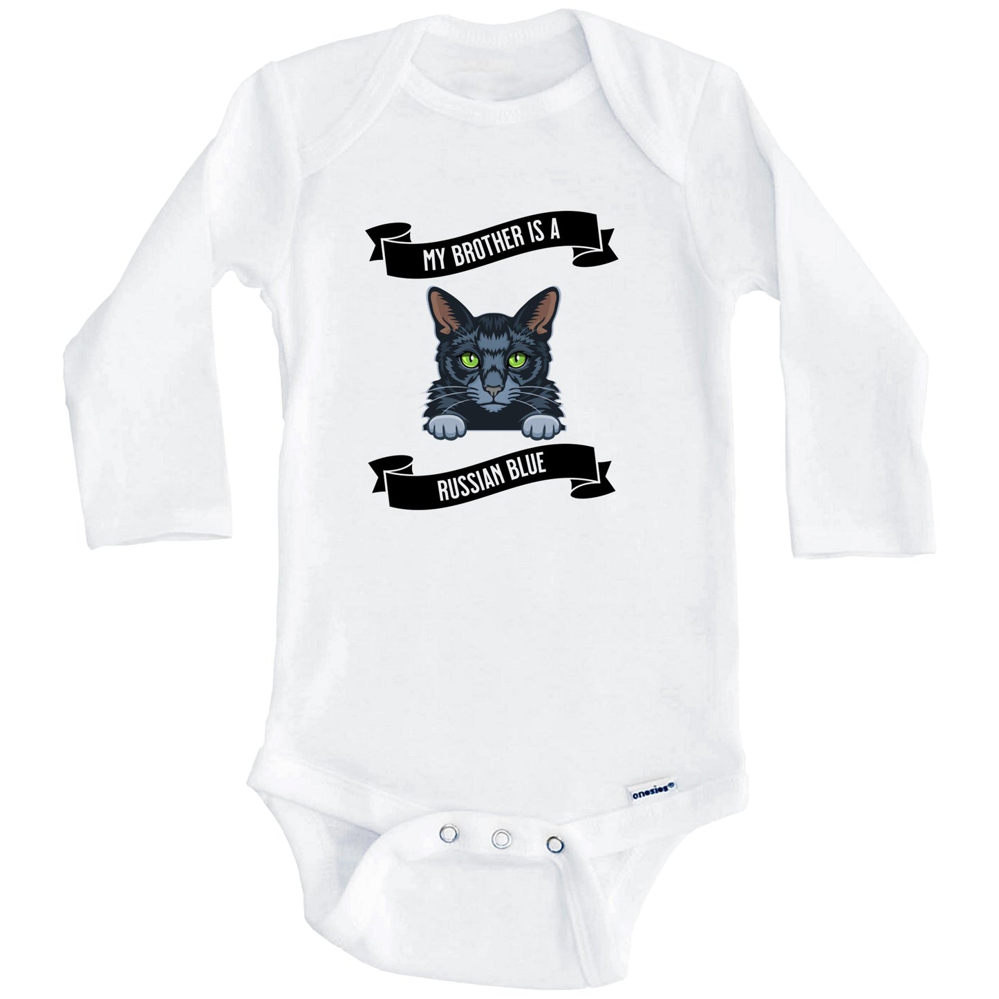 My Brother Is A Russian Blue Cat Cute Kitten Baby Bodysuit (Long Sleeves)