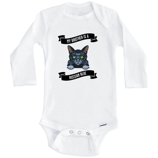 My Brother Is A Russian Blue Cat Cute Kitten Baby Bodysuit (Long Sleeves)