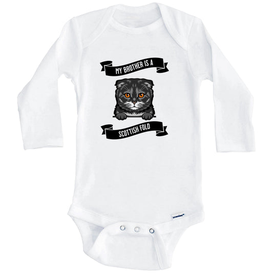 My Brother Is A Scottish Fold Cat Cute Kitten Baby Bodysuit (Long Sleeves)