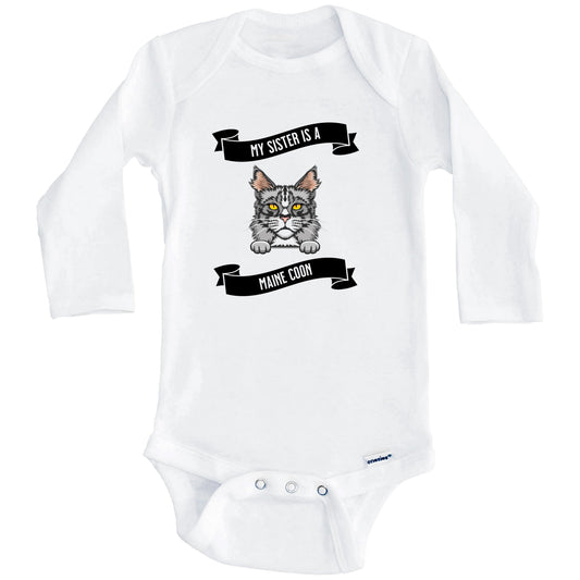 My Sister Is A Maine Coon Cat Cute Kitten Baby Bodysuit (Long Sleeves)