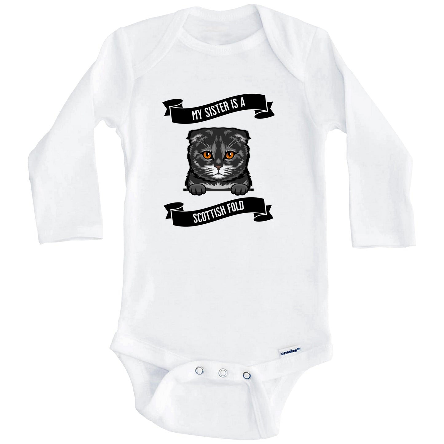 My Sister Is A Scottish Fold Cat Cute Kitten Baby Bodysuit (Long Sleeves)