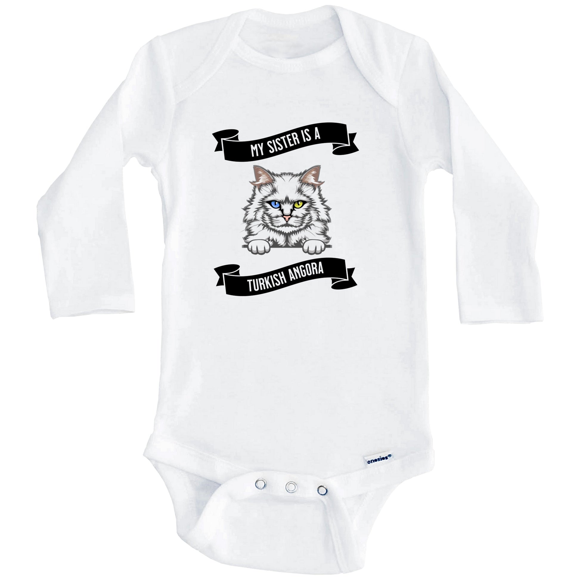 My Sister Is A Turkish Angora Cat Cute Kitten Baby Bodysuit (Long Sleeves)