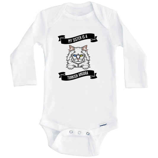 My Sister Is A Turkish Angora Cat Cute Kitten Baby Bodysuit (Long Sleeves)
