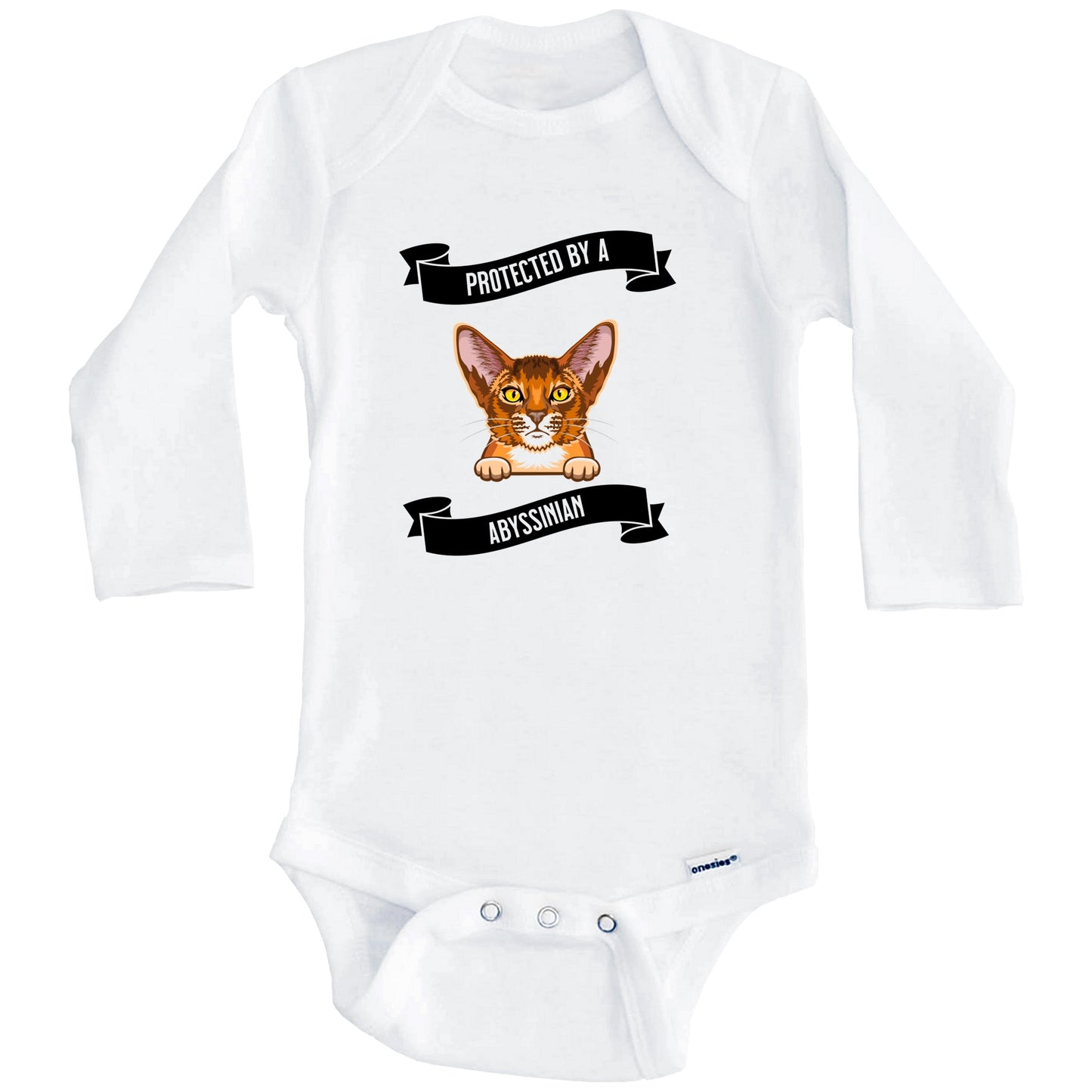 Protected By An Abyssinian Cat Cute Kitten Baby Bodysuit (Long Sleeves)