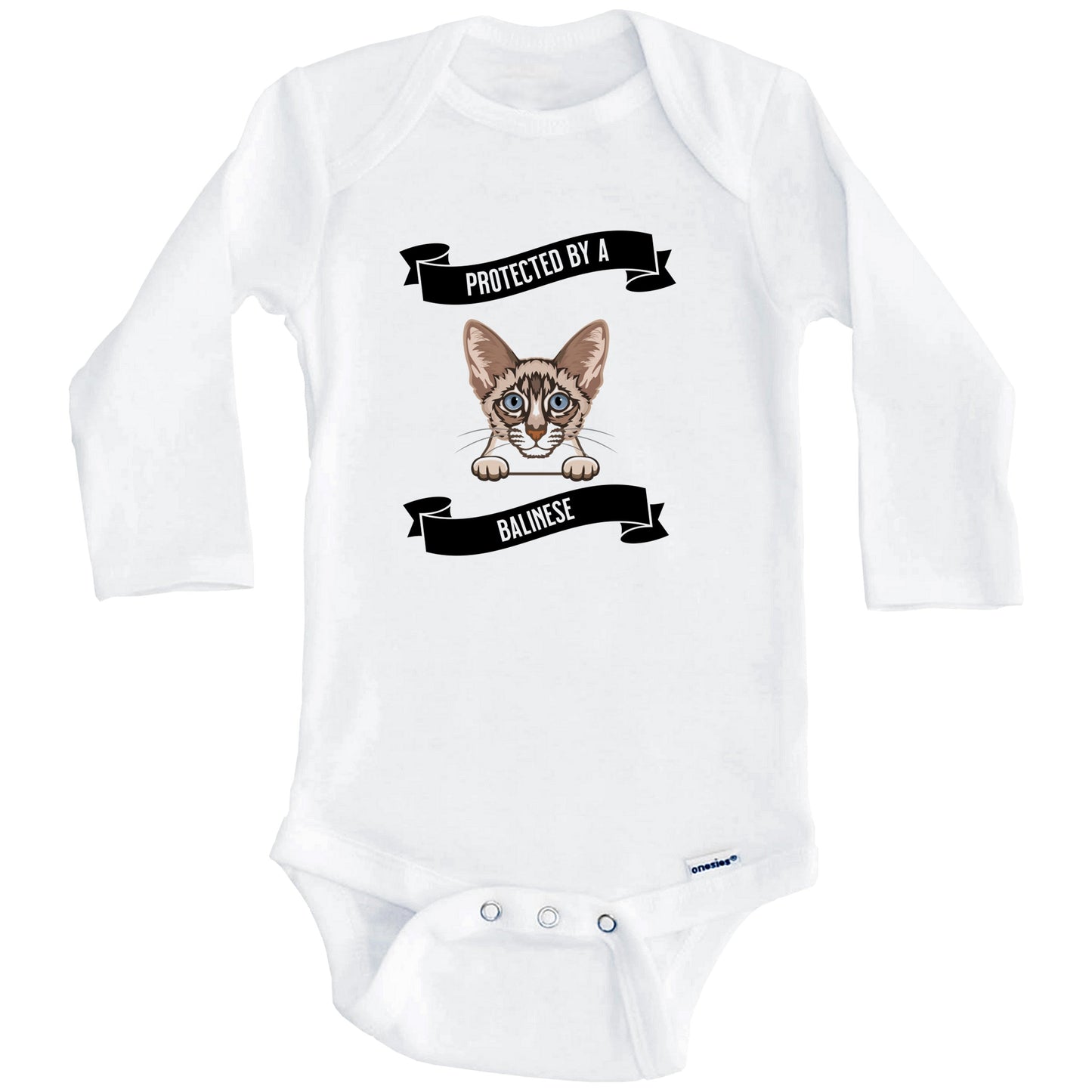 Protected By A Balinese Cat Cute Kitten Baby Bodysuit (Long Sleeves)