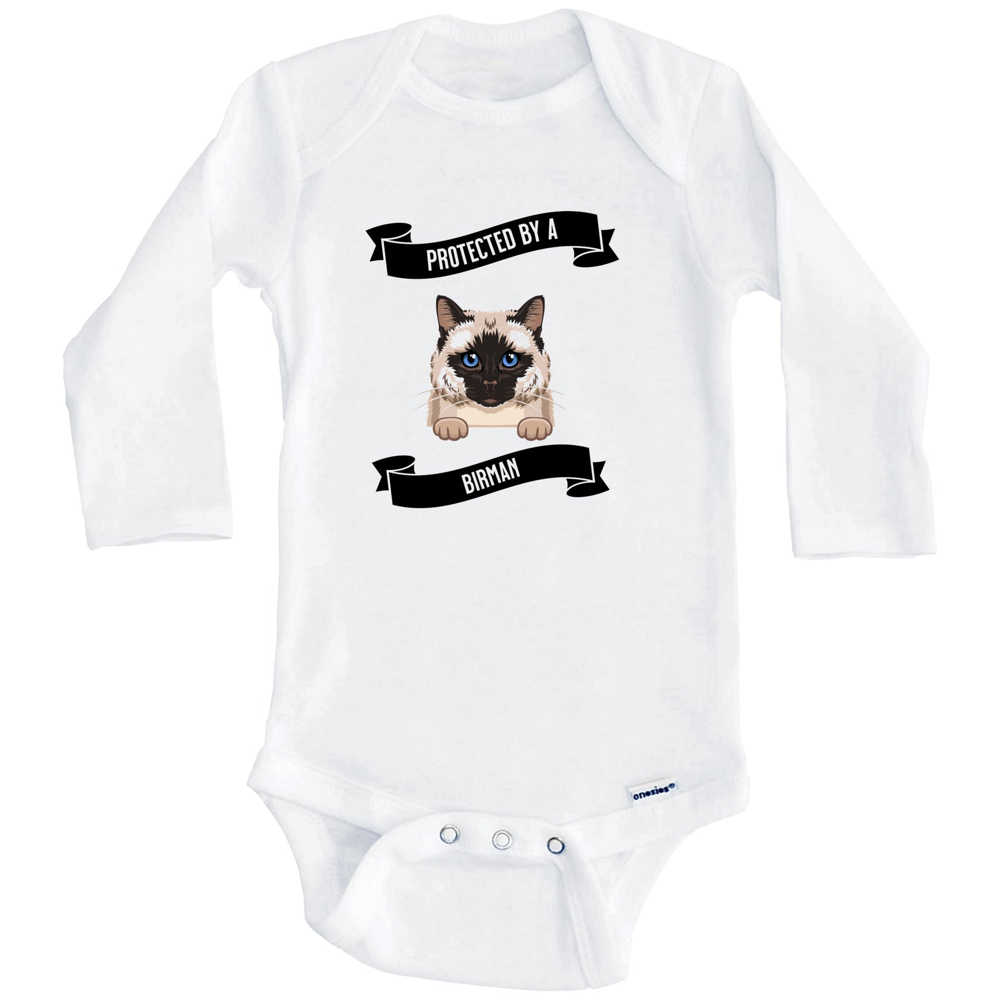 Protected By A Birman Cat Cute Kitten Baby Bodysuit (Long Sleeves)