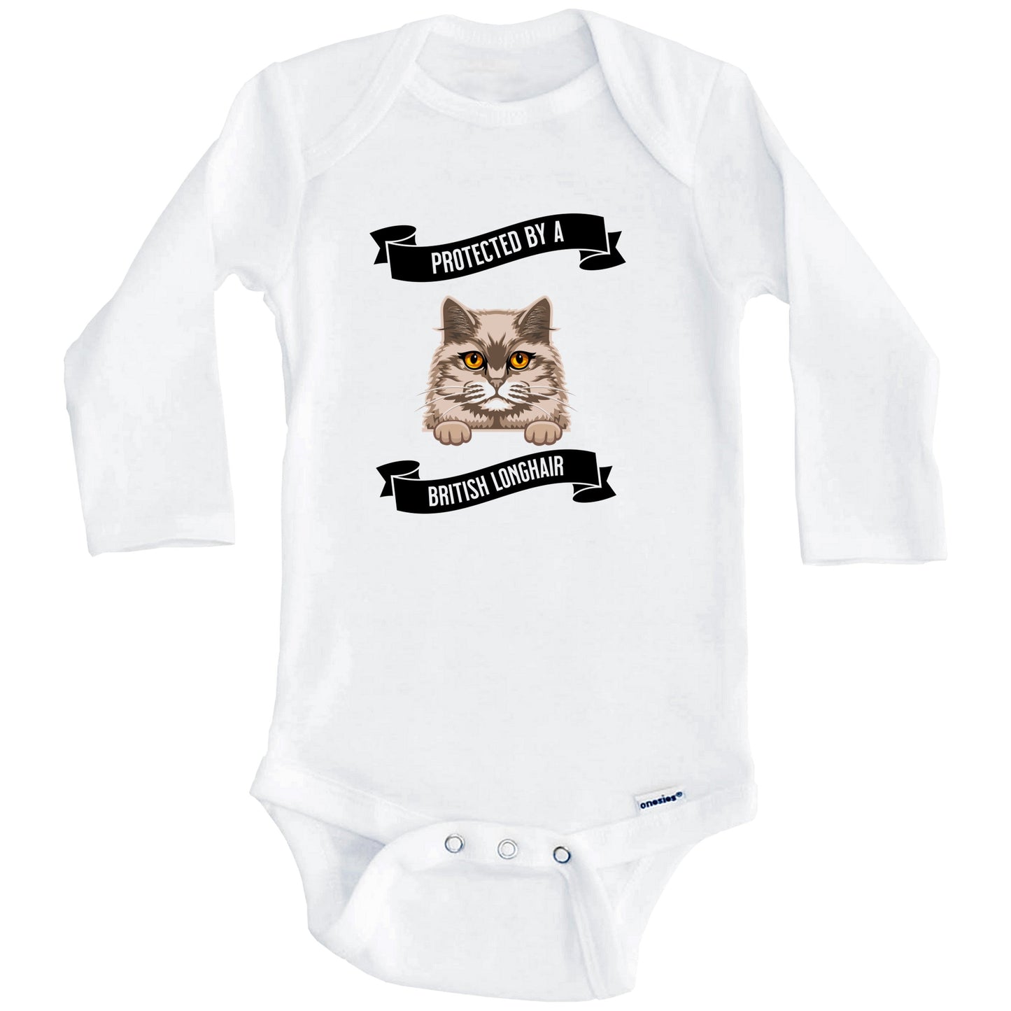 Protected By A British Longhair Cat Cute Kitten Baby Bodysuit (Long Sleeves)