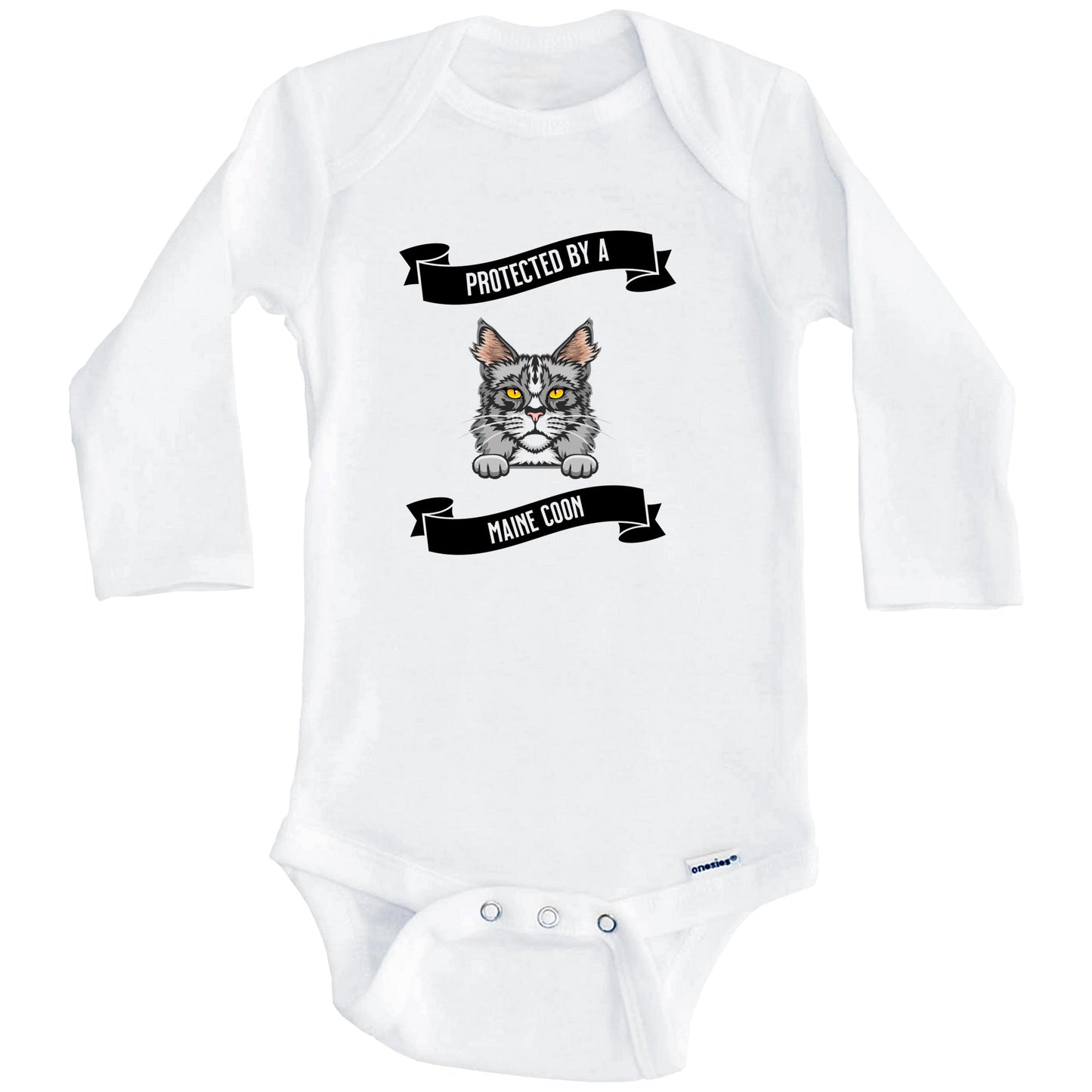 Protected By A Maine Coon Cat Cute Kitten Baby Bodysuit (Long Sleeves)