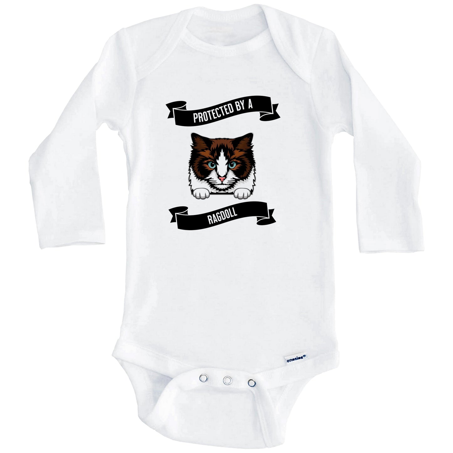 Protected By A Ragdoll Cat Cute Kitten Baby Bodysuit (Long Sleeves)
