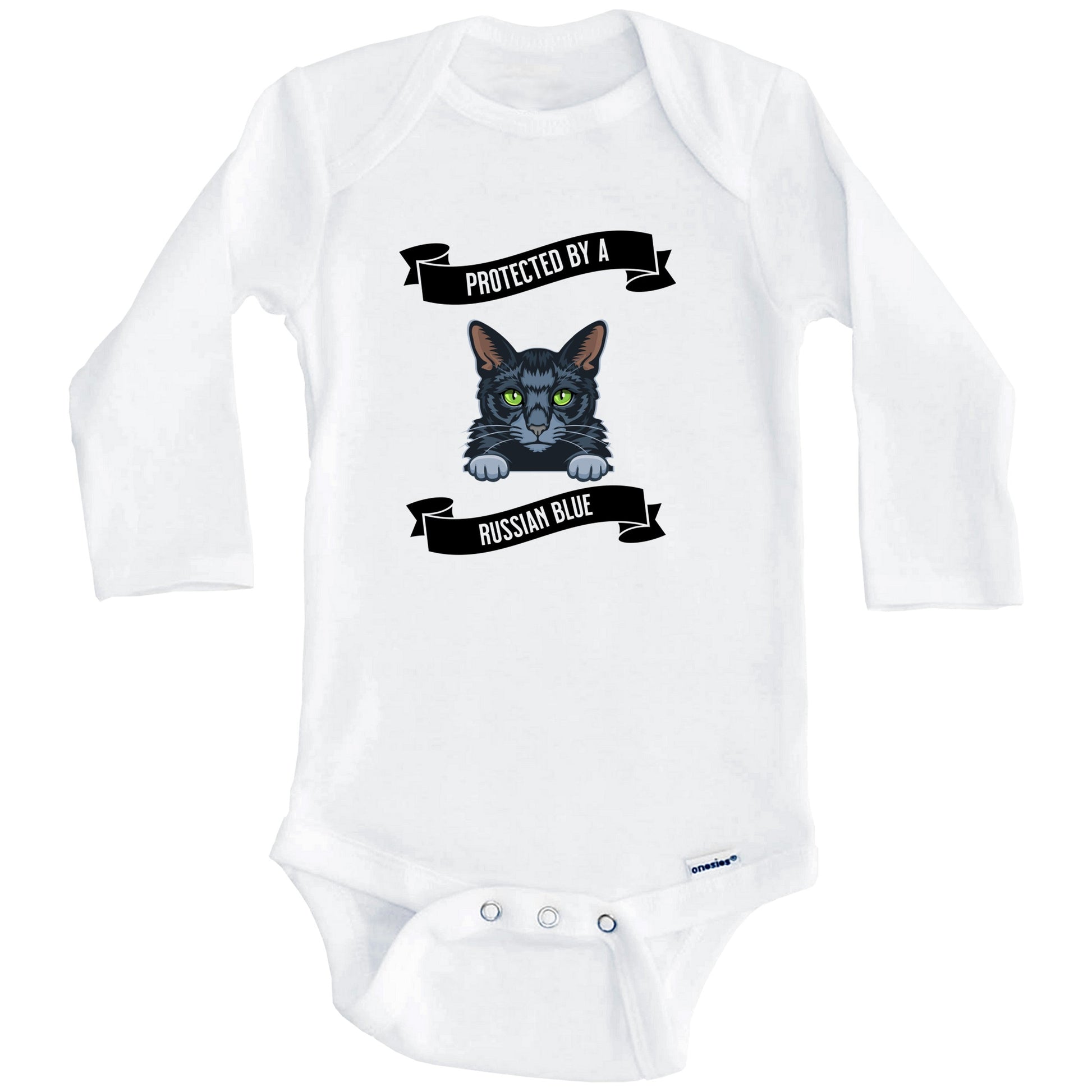 Protected By A Russian Blue Cat Cute Kitten Baby Bodysuit (Long Sleeves)