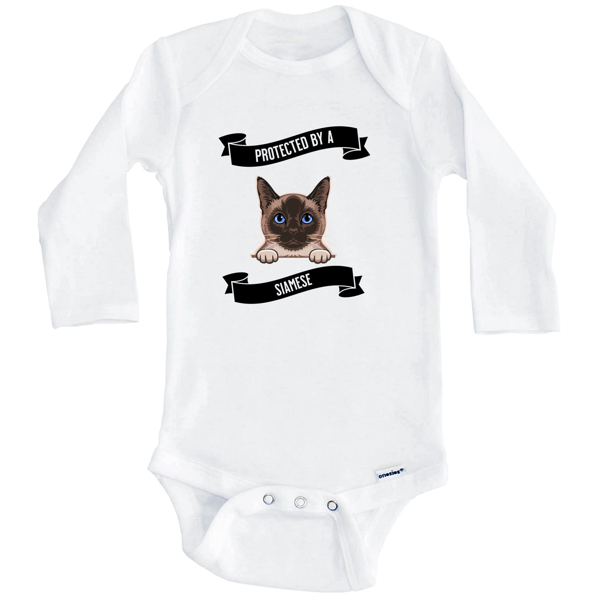 Protected By A Siamese Cat Cute Kitten Baby Bodysuit (Long Sleeves)
