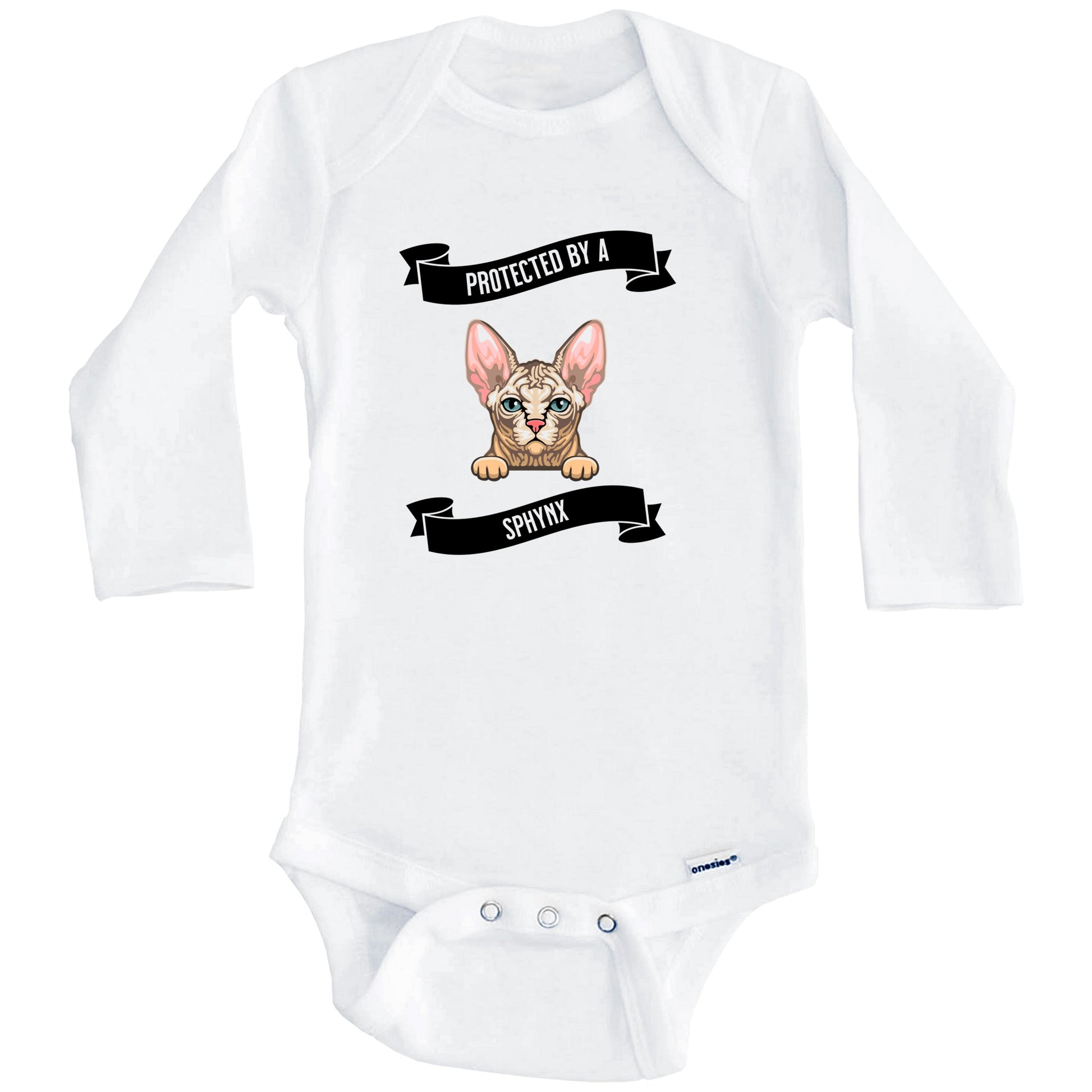 Protected By A Sphynx Cat Cute Kitten Baby Bodysuit (Long Sleeves)