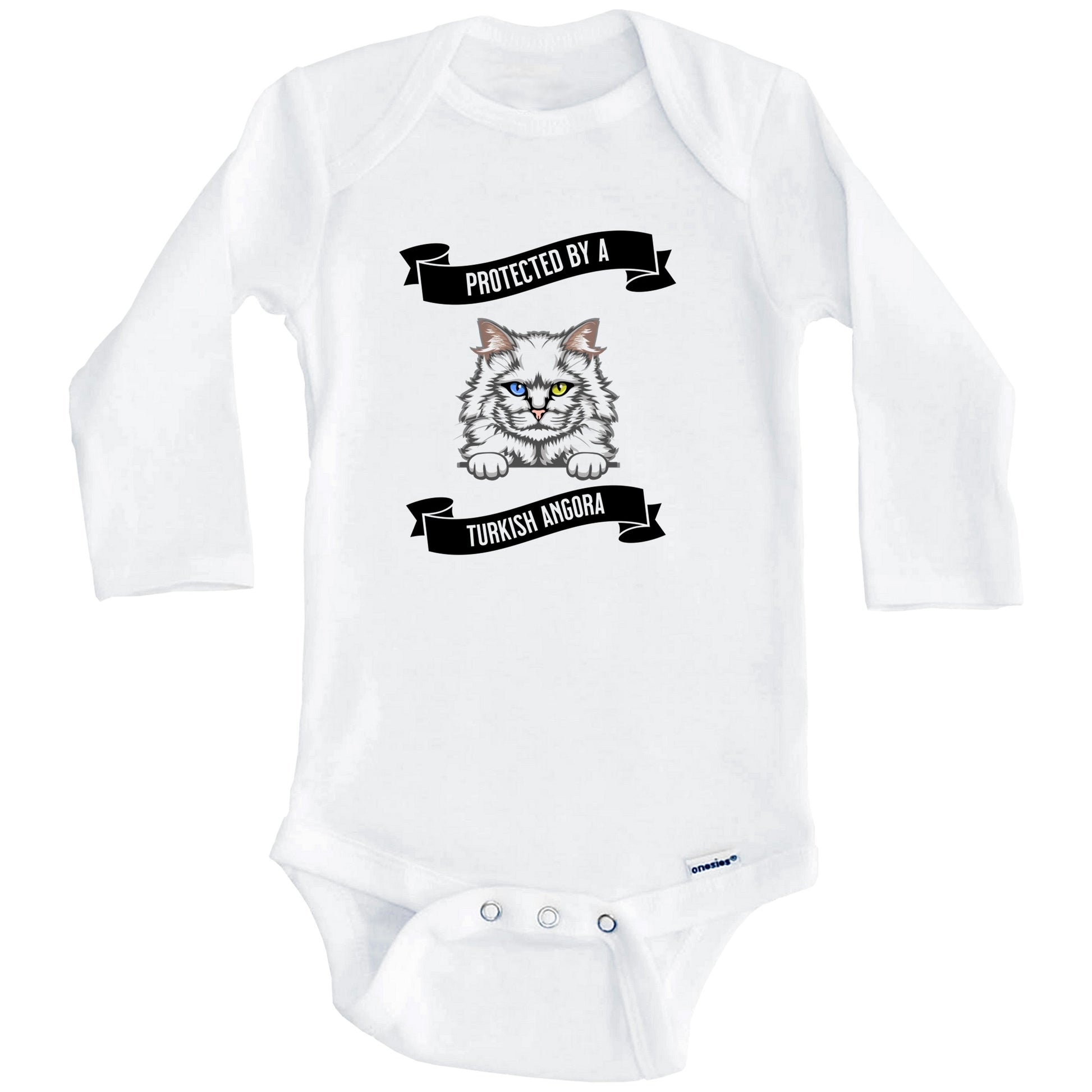 Protected By A Turkish Angora Cat Cute Kitten Baby Bodysuit (Long Sleeves)