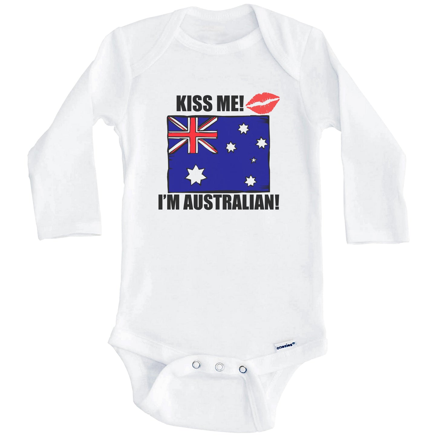 Kiss Me I'm Australian Cute Australia Flag Baby Onesie (Long Sleeves)