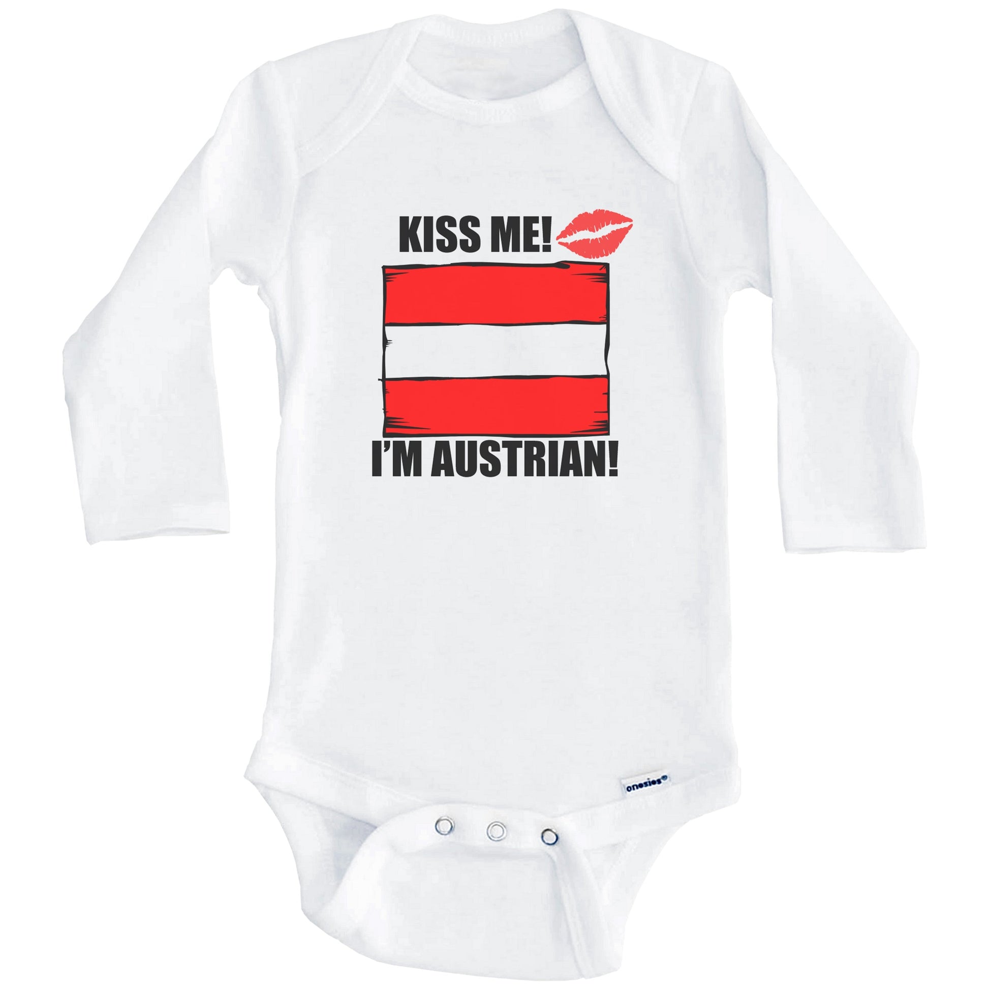 Kiss Me I'm Austrian Cute Austria Flag Baby Onesie (Long Sleeves)