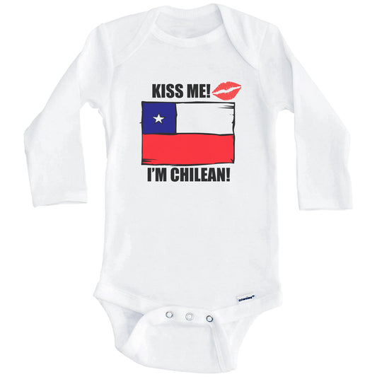 Kiss Me I'm Chilean Cute Chile Flag Baby Onesie (Long Sleeves)