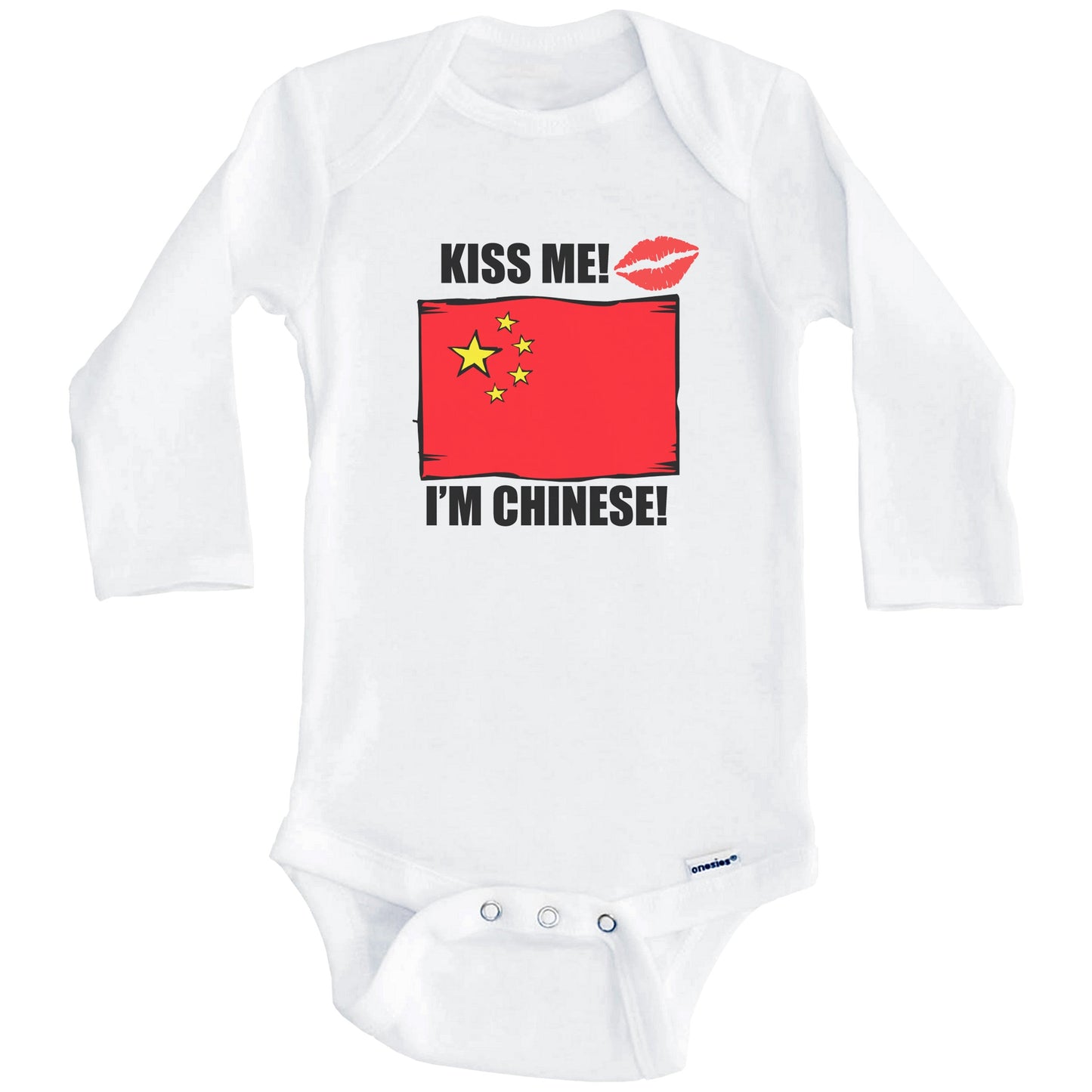 Kiss Me I'm Chinese Cute China Flag Baby Onesie (Long Sleeves)