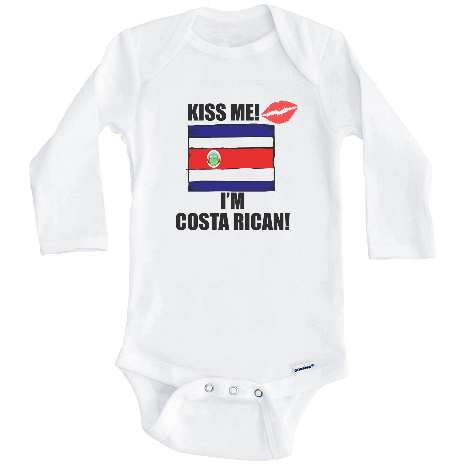 Kiss Me I'm Costa Rican Cute Costa Rica Flag Baby Onesie (Long Sleeves)