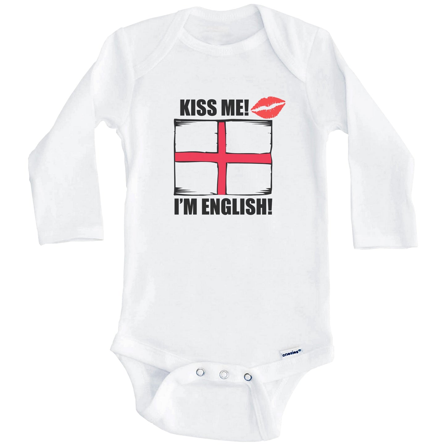 Kiss Me I'm English Cute England Flag Baby Onesie (Long Sleeves)
