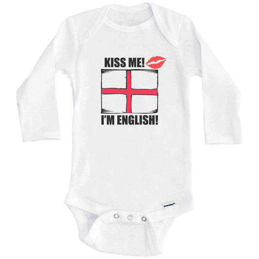 Kiss Me I'm English Cute England Flag Baby Onesie (Long Sleeves)
