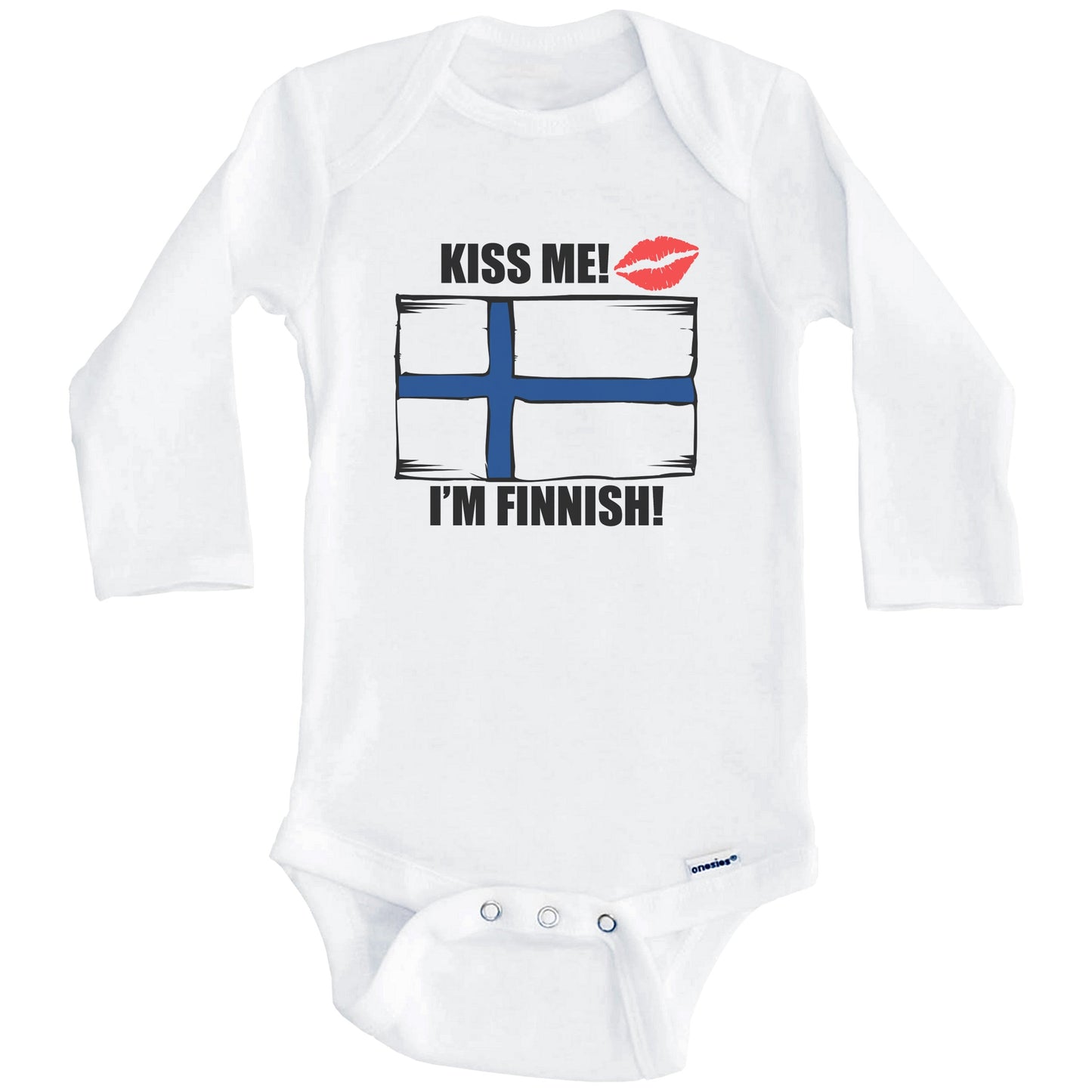 Kiss Me I'm Finnish Cute Finland Flag Baby Onesie (Long Sleeves)