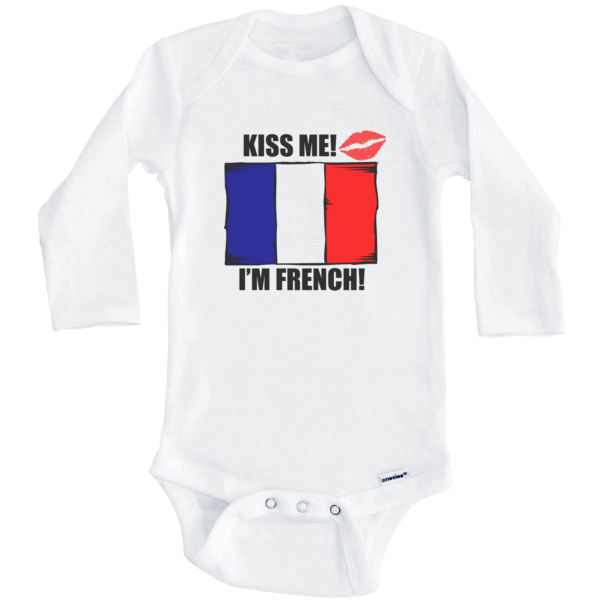Kiss Me I'm French Cute France Flag Baby Onesie (Long Sleeves)