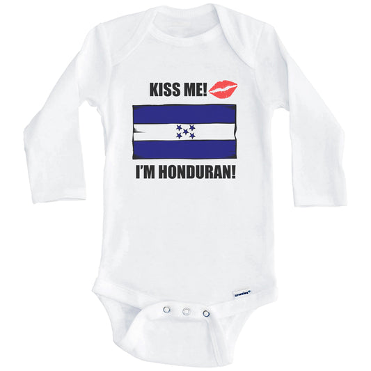 Kiss Me I'm Honduran Cute Honduras Flag Baby Onesie (Long Sleeves)