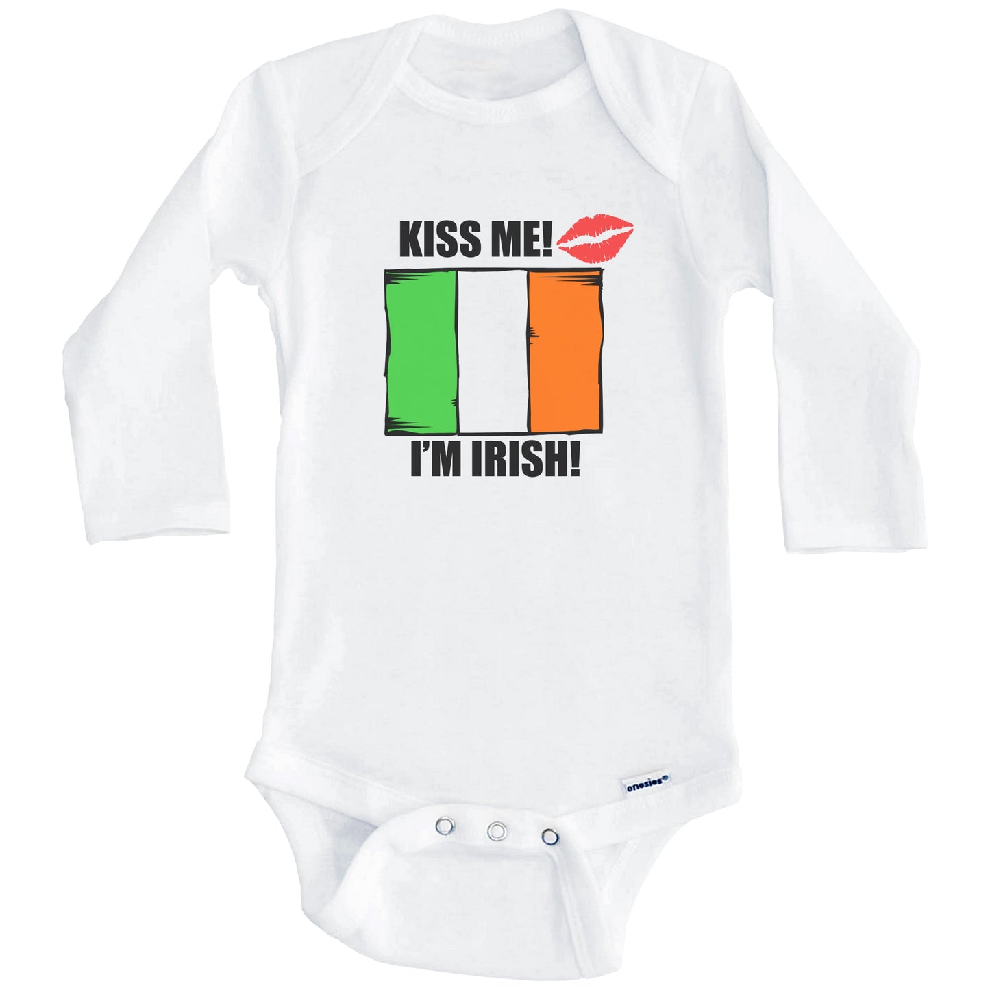 Kiss Me I'm Irish Cute Ireland Flag Baby Onesie (Long Sleeves)