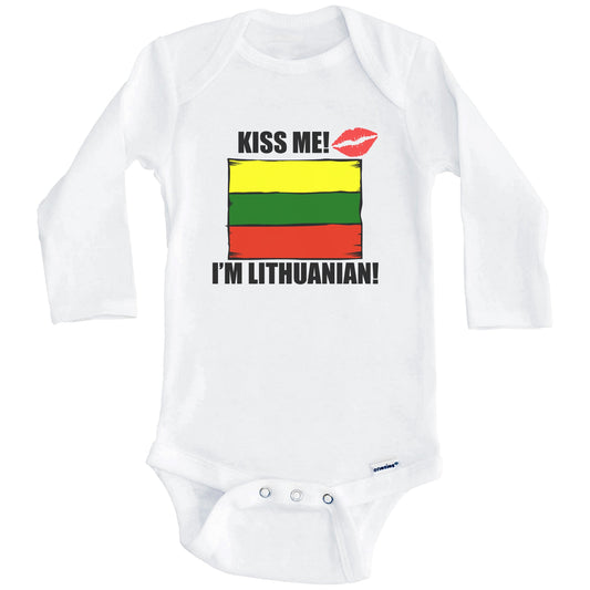Kiss Me I'm Lithuanian Cute Lithuania Flag Baby Onesie (Long Sleeves)