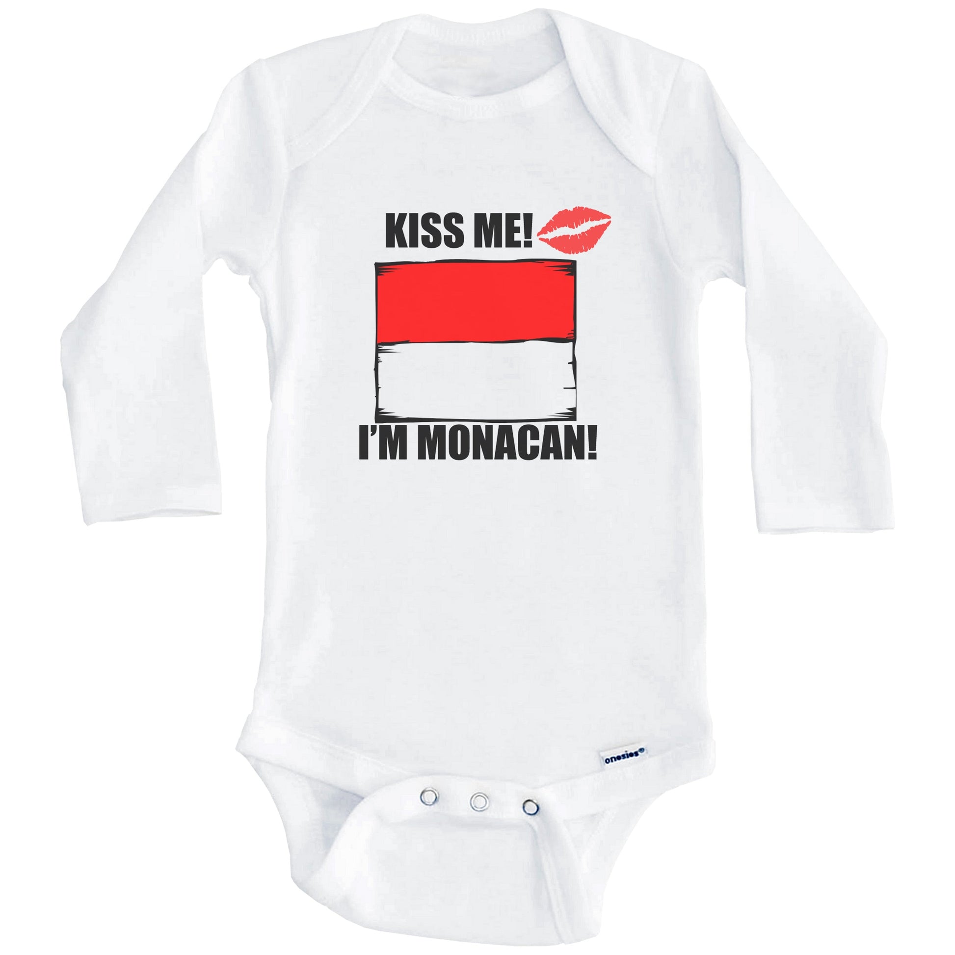 Kiss Me I'm Monacan Cute Monaco Flag Baby Onesie (Long Sleeves)