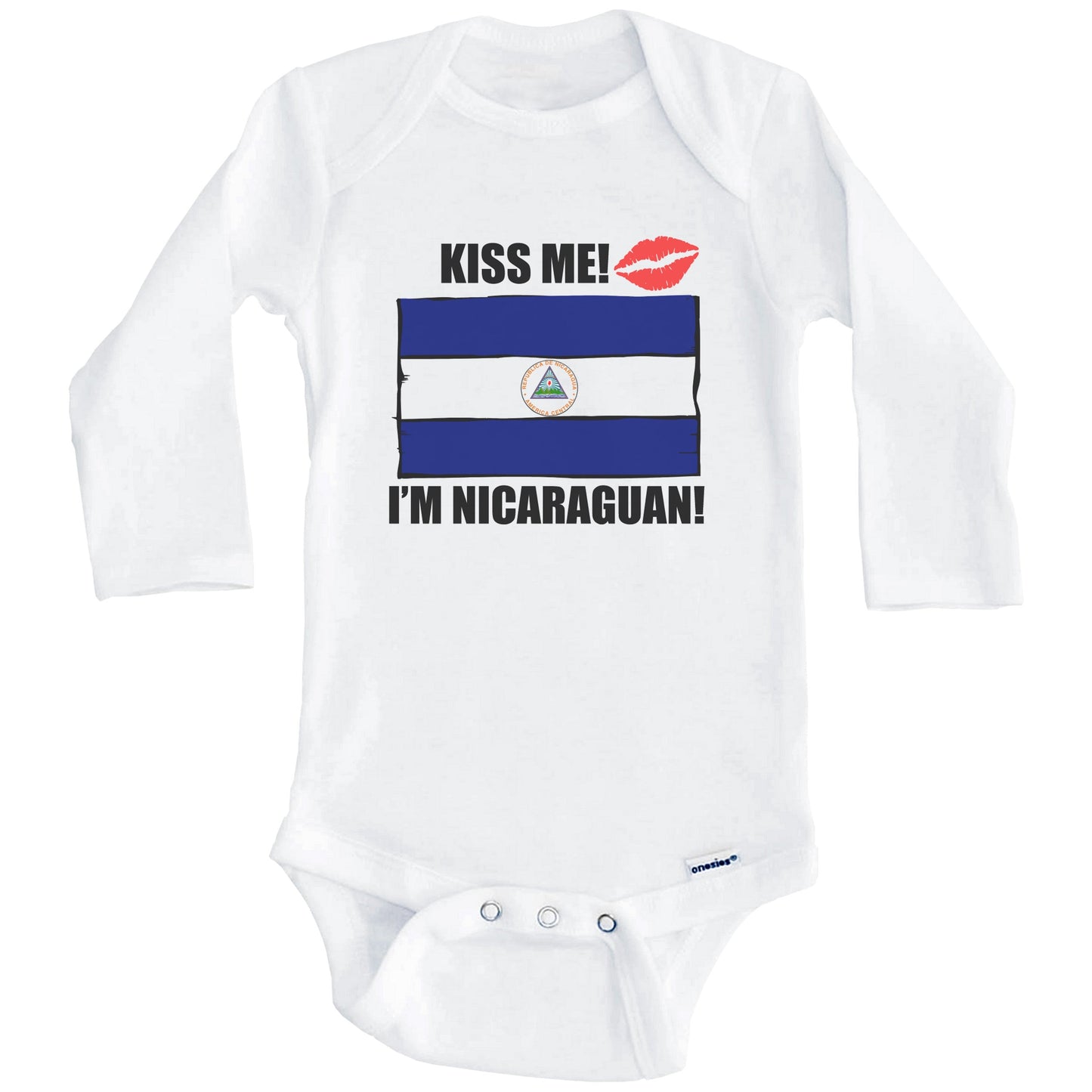 Kiss Me I'm Nicaraguan Cute Nicaragua Flag Baby Onesie (Long Sleeves)