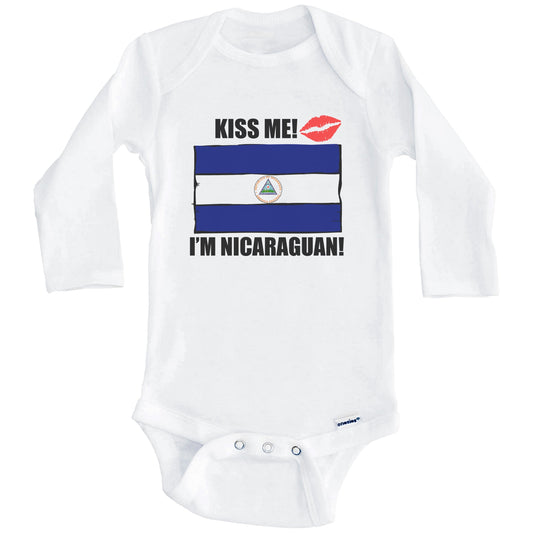 Kiss Me I'm Nicaraguan Cute Nicaragua Flag Baby Onesie (Long Sleeves)