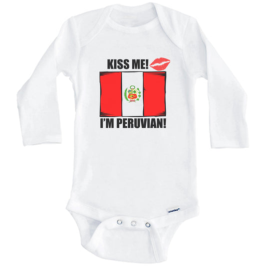 Kiss Me I'm Peruvian Cute Peru Flag Baby Onesie (Long Sleeves)