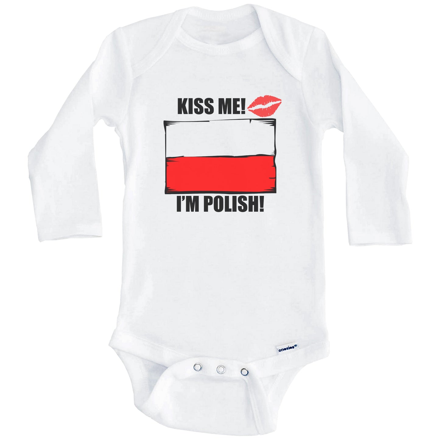 Kiss Me I'm Polish Cute Poland Flag Baby Onesie (Long Sleeves)