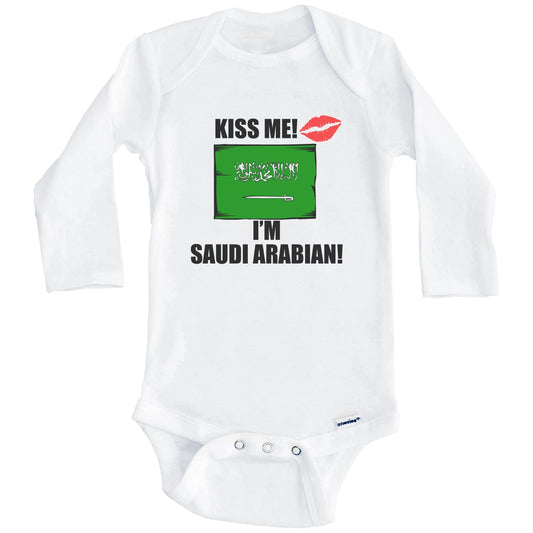 Kiss Me I'm Saudi Arabian Cute Saudi Arabia Flag Baby Onesie (Long Sleeves)