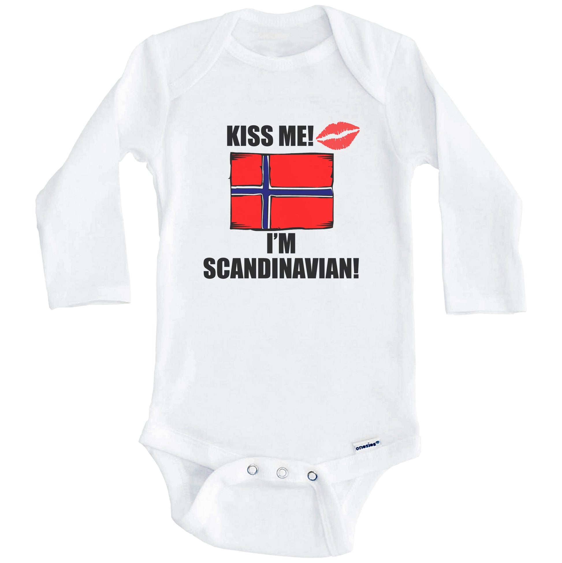 Kiss Me I'm Scandinavian Cute Scandinavia Flag Baby Onesie (Long Sleeves)