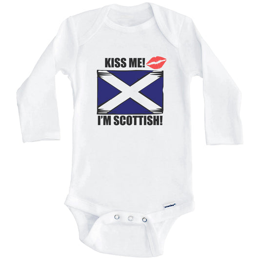 Kiss Me I'm Scottish Cute Scotland Flag Baby Onesie (Long Sleeves)